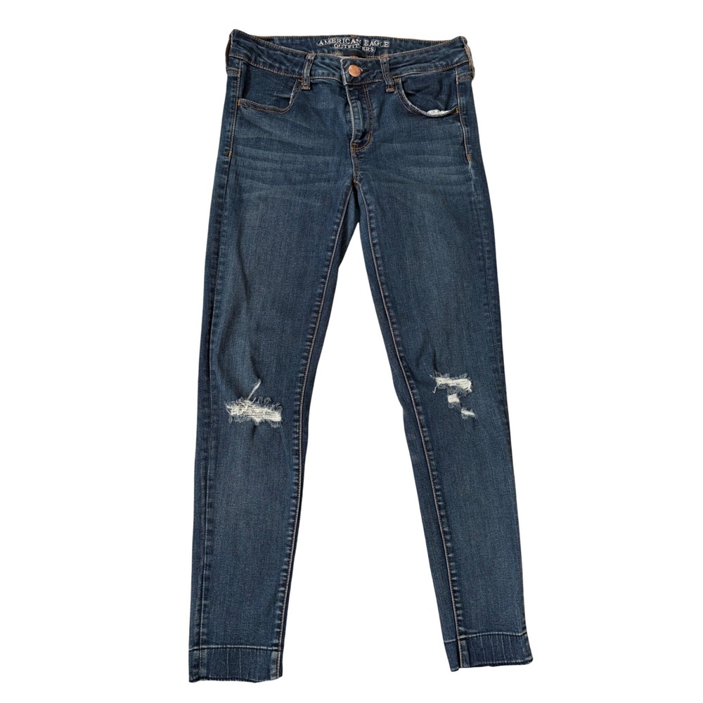 AEO‎ 2010's Revival Y2K Super Stretch Jegging Dark Wash Distressed Ripped 6 Long